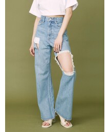 EVRIS | スクエアダメージワイドデニムパンツ(デニムパンツ)