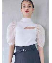 MERCURYDUO | 2WAY異素材パフスリーブカットアウトニット(ニット/セーター)