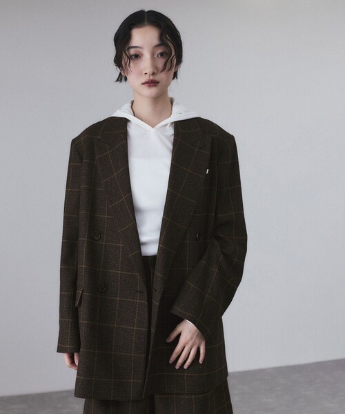 ADAM ET ROPE'（アダムエロペ）の「ダブルブレストツイード＆チェックジャケット（テーラードジャケット・レディース・グレー/ブラウン・36/38）」の15枚目の写真