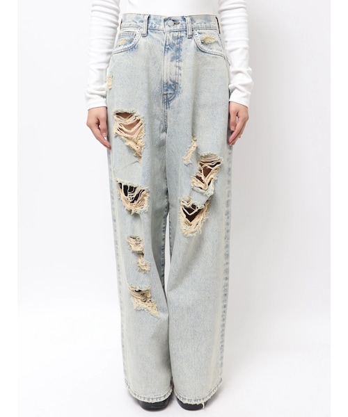 EMODA（エモダ）の「バルキーワイドハイウエストクラッシュジーンズ（デニムパンツ・レディース・アイスブルー/インディゴ・XS/S/M）」の3枚目の写真