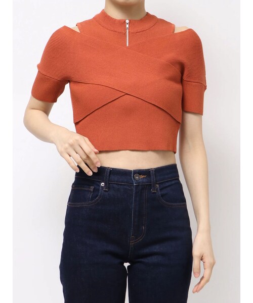 MURUA（ムルーア）の「ZIPカシュクールハーフニット（ニット/セーター・レディース・ブラック/ダークオレンジ/ブルー/ベージュ・F）」の4枚目の写真