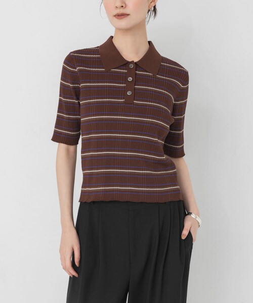 URBAN RESEARCH(アーバンリサーチ)の「ランダムリブポロ衿ニット(ポロシャツ・レディース・IVORY/BROWN/BRN BORDER/BRD BORDER・Free)」の17枚目の写真