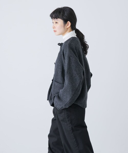かぐれ(カグレ)の「ウールクルーネックジャケット(ノーカラージャケット・レディース・BLACK/CHARCOAL・Free)」の18枚目の写真