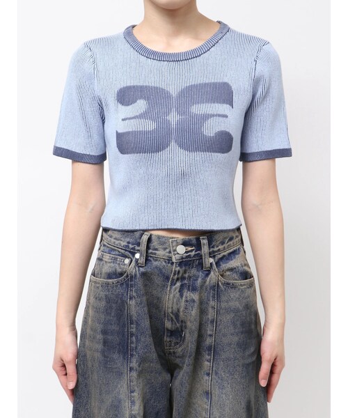 EMODA（エモダ）の「プレーティングロゴクロップニット（ニット/セーター・レディース・グレー/ブラック/ピンク/ブルー・F）」の7枚目の写真