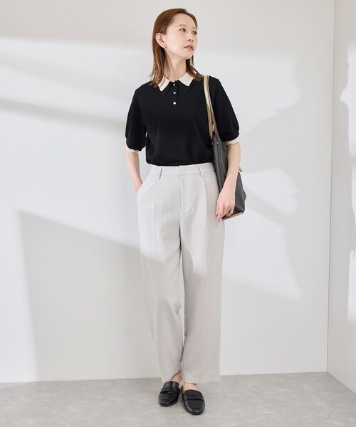 ROPE' PICNIC(ロペピクニック)の「【新色追加】バイカラーレイヤード風ニットポロシャツ(ポロシャツ・レディース・ブラック系/ホワイト系/ブラウン系/ダークグリーン/サックス・38)」の12枚目の写真