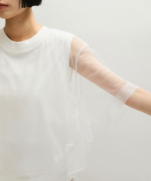 ADAM ET ROPE'(アダムエロペ)の「【WEB限定】・【サステナブル】・【定番】ギャザーチュールトップス(Tシャツ/カットソー・レディース・ブラック/ホワイト/ダークブラウン・F)」の20枚目の写真