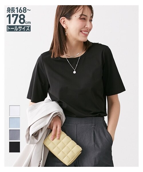 nissen（ニッセン）の「高身長　綿混ONにもOFFにも使えるキレイ見えＴシャツ　（トールサイズ）（Tシャツ/カットソー・レディース・ホワイト/ブルー/グレー/黒/ブルーグレー/ミントグリーン・MTT/LTT/LLTT/3LTT/4LTT/5LTT）」の16枚目の写真