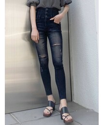 EMODA | フリンジレースアップハイウエストパギンス(デニムパンツ)