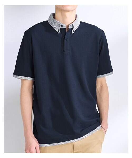 nissen（ニッセン）の「半袖ボタンダウンカノコポロシャツ【大きいサイズ有】（ポロシャツ・メンズ・ネイビー×白/黒系/ネイビー系・M/L/LL/3L/4L/5L/6L/8L/10L）」の3枚目の写真