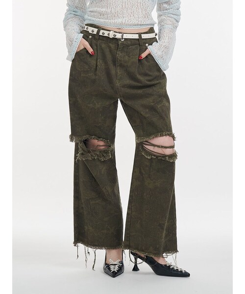 jouetie（ジュエティ）の「パターンルーズパンツ（スウェットパンツ・レディース・ブラウン/カーキ・M）」の4枚目の写真