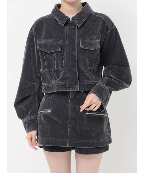 MURUA（ムルーア）の「カラーモールデニムジャケット【セットアップ着用可】（デニムジャケット・レディース・ボルドー/ブルー/パープル/カーキ・F）」の7枚目の写真