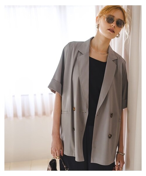 nissen（ニッセン）の「ハーフスリーブオーバーサイズダブルブレストジャケット（防しわ・接触冷感・UVカット）＜大きいサイズ有＞（ジャケット/アウター・レディース・チャコール/ベージュ/アイスグレー・S~M相当/L~LL相当/3L~4L相当/5L~6L相当/8L相当/10L相当）」の11枚目の写真