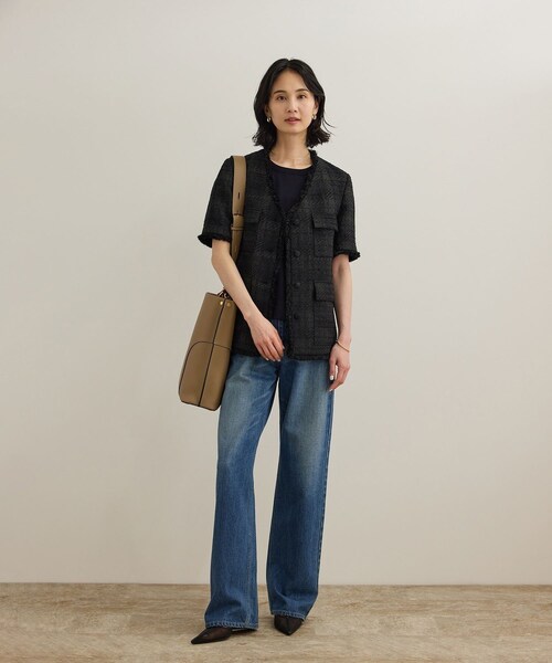 ROPE'（ロペ）の「サマーツイードハーフスリーブジャケット（ノーカラージャケット・レディース・ブラック/オフホワイト・F）」の16枚目の写真