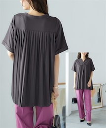 nissen | 大きいサイズ 汗染みしにくい後ろプリーツデザインチュニック（UVカット・抗菌防臭・接触冷感）(チュニック)