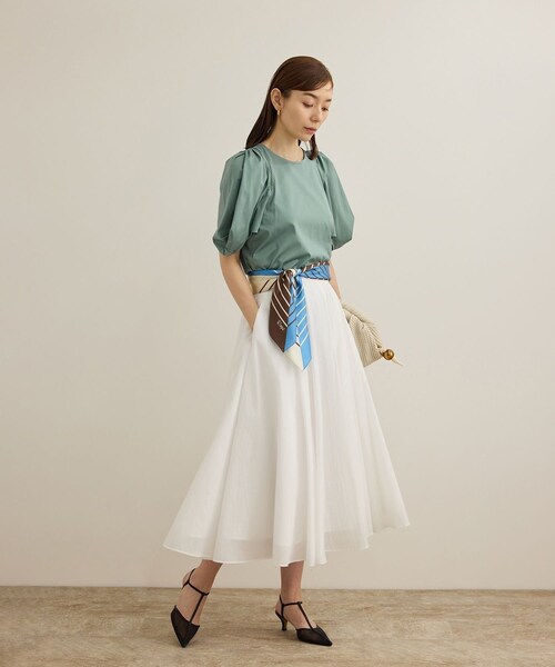 ROPE'(ロペ)の「【洗える】クリア天竺ボリュームスリーブプルオーバー【お仕事・通勤対応】(Tシャツ/カットソー・レディース・ブラック/ホワイト/カーキ/ブルー・F)」の16枚目の写真