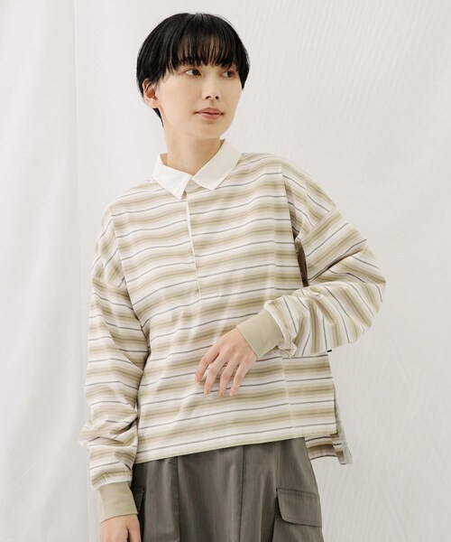 EKAL（エカル）の「ネイチャーボーダープルオーバー（Tシャツ/カットソー・レディース・MILK WHITE/MOSS KHAKI・one）」の4枚目の写真