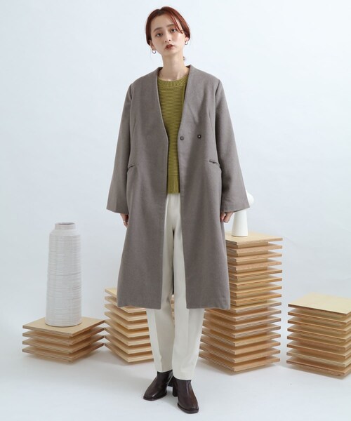 SENSE OF PLACE by URBAN RESEARCH（センスオブプレイスバイアーバンリサーチ）の「ウールビーバーノーカラーコート（ノーカラージャケット・レディース・L.KHAKI/L.GRAY/PURPLE/MOCHA/BLACK・FREE）」の21枚目の写真