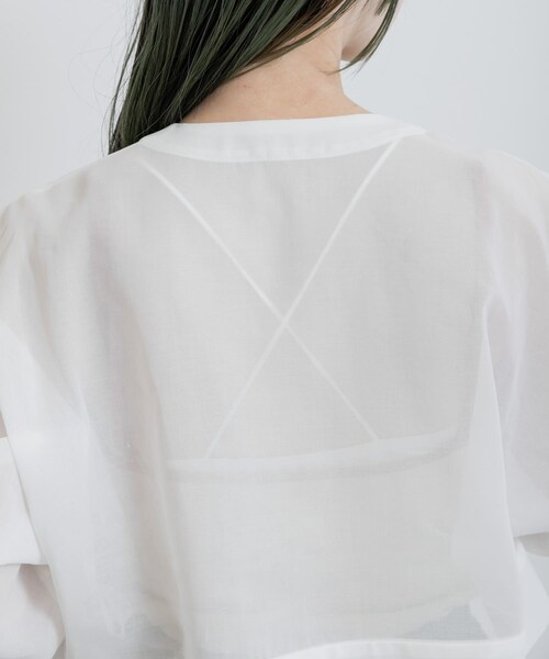 THE GOODLAND MARKET（ザグッドランドマーケット）の「『別注』MIDIUMISOLID×TGM　Organic cotton sheer cardigan（カーディガン/ボレロ・レディース・OFF/BLACK・one）」の18枚目の写真