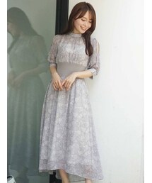 MERCURYDUO | オープンショルダーウエストリブ切替花柄ワンピース(ワンピース)