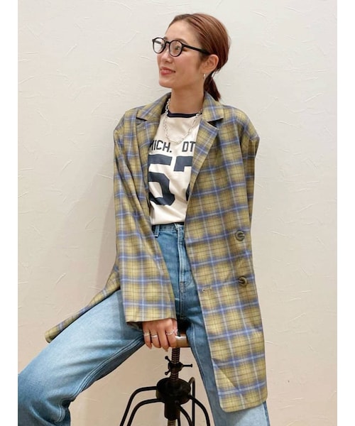 Ungrid（アングリッド）の「ビッグシルエットチェックジャケット（テーラードジャケット・レディース・グレー/イエロー・F）」の14枚目の写真