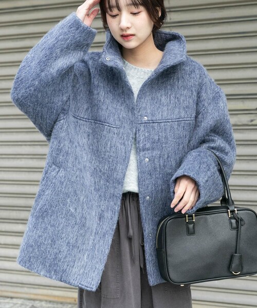 ITEMS URBANRESEARCH（アイテムズ アーバンリサーチ）の「スタンドカラーオーバージャケット（テーラードジャケット・レディース・BLU/CML/GRY・Free）」の19枚目の写真