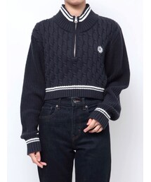 EVRIS | ケーブルSUNNYハーフジップショートニット(ニット/セーター)