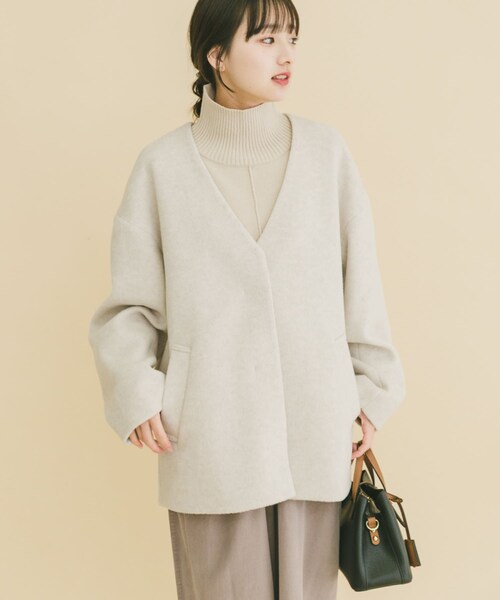 ITEMS URBANRESEARCH（アイテムズ アーバンリサーチ）の「ノーカラーコクーンジャケット（ノーカラージャケット・レディース・GRY/IVO・Free）」の7枚目の写真