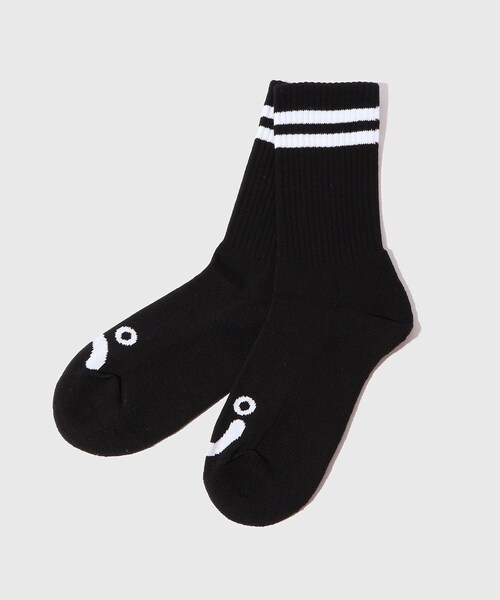 ADAM ET ROPE'（アダムエロペ）の「【POLAR SKATE CO./ポーラー スケートカンパニー】RIB SOCKS HAPPY SAD（ソックス/靴下・メンズ・ブラック/ホワイト・M）」の3枚目の写真