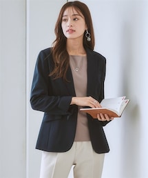 7days Life Styling | 【レディーススーツ】セットアップ対応テーラードジャケット（上下別売・すごく伸びる多機能変り織リスピィシリーズ）<大きいサイズ有>(スーツジャケット)