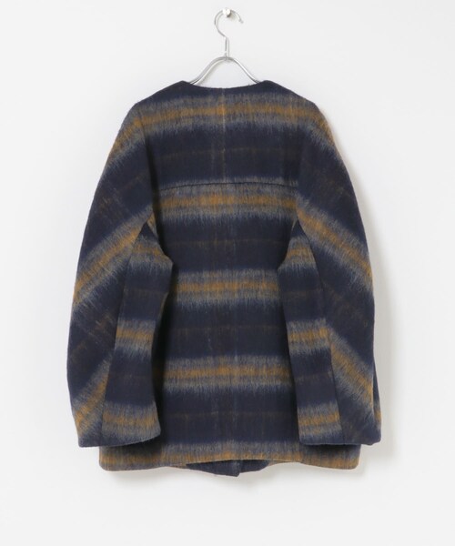 THE GOODLAND MARKET（ザグッドランドマーケット）の「cwtch　CHECK MIDDLE COAT（ノーカラージャケット・レディース・BEIGE/NAVY・FREE）」の19枚目の写真