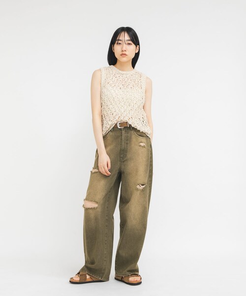 KBF（ケイビーエフ）の「マッドクラッシュデニム（デニムパンツ・レディース・KHAKI/BLUE・36/38）」の7枚目の写真