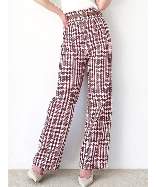 RESEXXY（リゼクシー）の「ツイードワイドパンツ【セットアップ着用可能】（その他パンツ・レディース・レッド/グリーン/ブラック・F）」の3枚目の写真