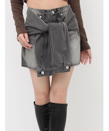スリーブデザインデニムミニスカート