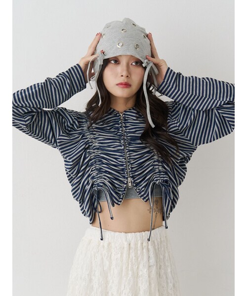 jouetie（ジュエティ）の「ギャザージップフーディ【セットアップ対応】（その他トップス・レディース・オフホワイト/ブラック/ネイビー・M）」の14枚目の写真