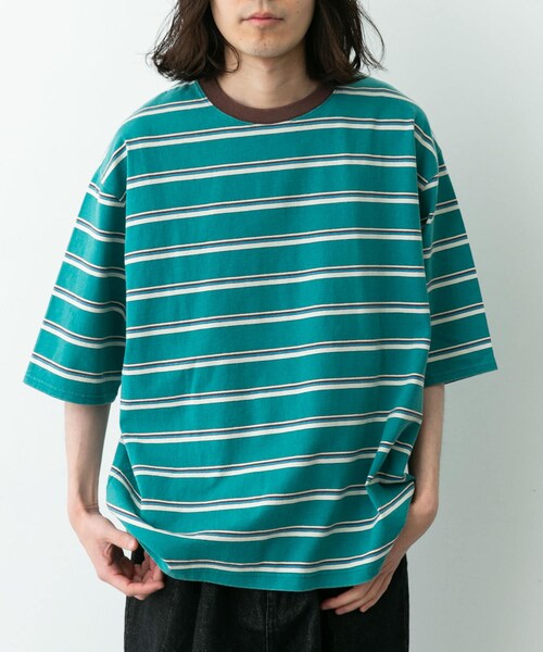 URBAN RESEARCH Sonny Label（アーバンリサーチサニーレーベル）の「マルチボーダーショートスリーブTシャツ（Tシャツ/カットソー・メンズ・ブルー/グリーン/ピンク・M/L）」の5枚目の写真