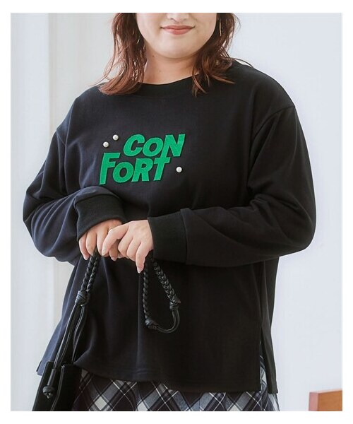 nissen（ニッセン）の「＜大きいサイズ＞歯ブラシ刺しゅうパール調ビジュー付トレーナー（Tシャツ/カットソー・レディース・ロイヤルブルー×ライトグレー/グリーン×オフホワイト/黒×グリーン・L/LL/3L/4L/5L/6L/8L/10L）」の10枚目の写真