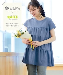 nissen | ティアードカットソーチュニック【カレンデュラオイル加工】（接触冷感）(チュニック)