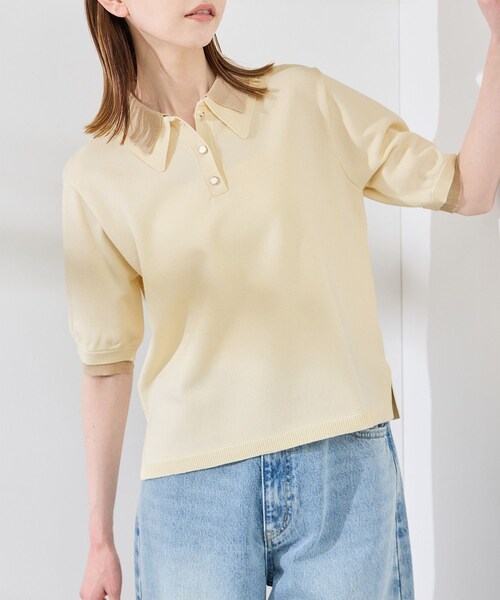 ROPE' PICNIC(ロペピクニック)の「【新色追加】バイカラーレイヤード風ニットポロシャツ(ポロシャツ・レディース・ブラック系/ホワイト系/ブラウン系/ダークグリーン/サックス・38)」の1枚目の写真