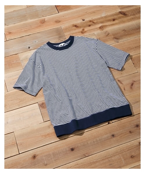 nissen（ニッセン）の「リブ付ミドルウェイト綿１００％オーバーサイズ５分袖ボーダーTシャツ（Tシャツ/カットソー・メンズ・黒系/グレー系/ネイビー系/カーキ系・M/L/LL/3L/4L/5L/6L/8L/10L）」の19枚目の写真