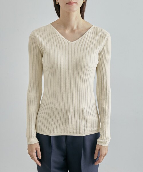 ROPE'(ロペ)の「【限定店舗・J'aDoRe限定】エレガンス キュアフィーロ Vネックリブプルオーバー(Tシャツ/カットソー・レディース・ネイビー/オフホワイト・F)」の11枚目の写真