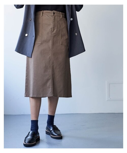 nissen（ニッセン）の「すごのびストレッチツイルベイカーデザインミディー丈スカート（ゆったりヒップ）＜大きいサイズ有＞（スカート・レディース・黒/カーキ/ライトベージュ/モカチャコール・S/M/L/LL/3L/4L/5L/6L/8L/10L）」の6枚目の写真