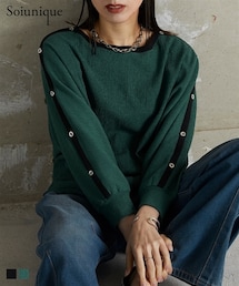 Soiunique | 肩ボタン付ドルマンシルエット配色プルオーバー ［Soiunique］(Tシャツ/カットソー)