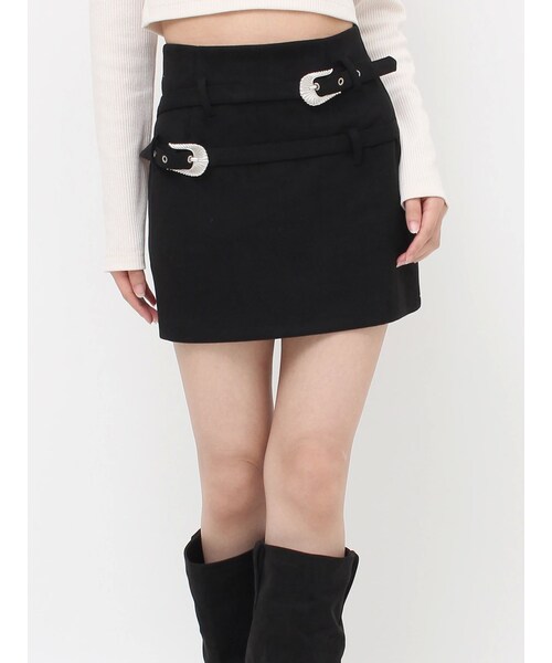 EVRIS（エヴリス）の「ダブルバックルベルトミニスカート（スカート・レディース・ブラック/キャメル・S/M）」の3枚目の写真