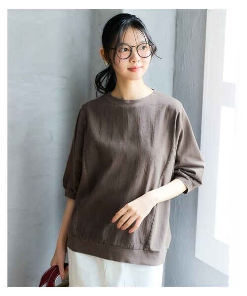 nissen（ニッセン）の「＜大きいサイズ＞綿100％ドビー切替ピグメント加工トップス（Tシャツ/カットソー・レディース・チャコールグレー/モカ/ネイビー・L/LL/3L/4L/5L/6L/8L/10L）」の7枚目の写真