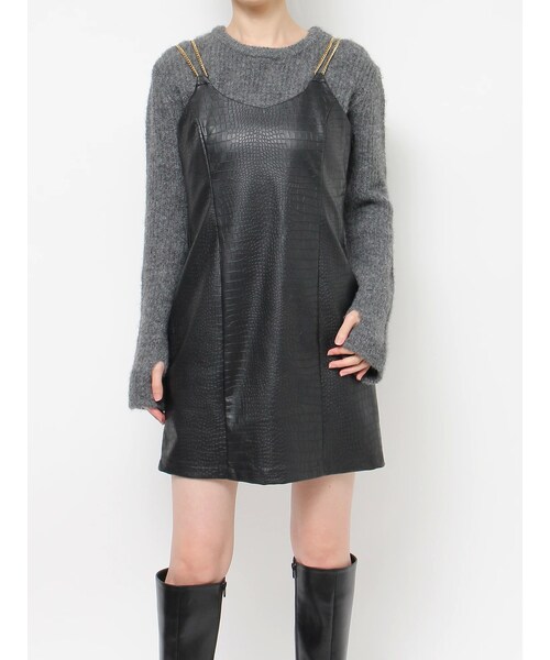 EVRIS（エヴリス）の「チェーンストラップミニワンピース（ワンピース・レディース・ブラック/パープル/ベージュ・F）」の3枚目の写真