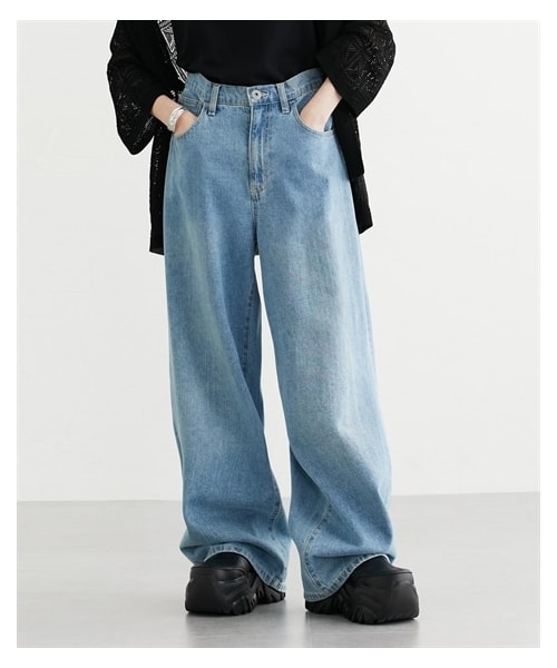 nissen（ニッセン）の「【Soiunique】超ワイドパンツ（パンツ・レディース・ユーズドネイビー/ワンウォッシュ/ユーズドブルー/オフホワイト/ブラック・S/M/L/LL）」の5枚目の写真