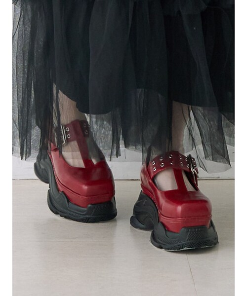 jouetie（ジュエティ）の「スニーカーソールメリージェーンシューズ（ローファー・レディース・ブラック/レッド・M/L）」の6枚目の写真