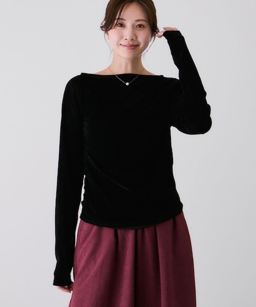 Jayro(ジャイロ)の「シアーベロアカットソー(Tシャツ/カットソー・レディース・ブラック/チャコール/ホワイト系・M)」の2枚目の写真