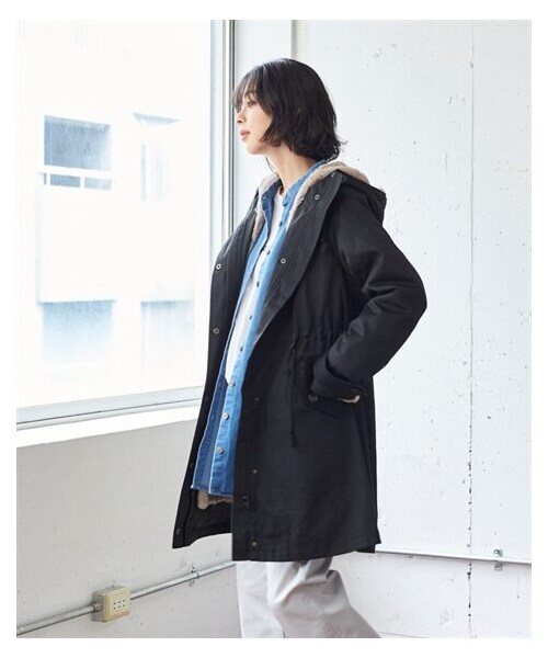 nissen（ニッセン）の「大きいサイズ  裏ボアライナー付モッズコート（モッズコート・レディース・ビターキャメル/ネイビー/カーキ(旧)/黒(旧)/ラベンダー/ベージュ/トープグレー/黒/カーキ・L/LL/3L/4L/5L/6L/8L/10L）」の21枚目の写真