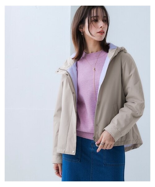 nissen（ニッセン）の「蓄熱サーモプラスショートコート（配色裏地）【防風・はっ水・帯電防止・花粉がつきにくい・マシンウォッシャブル】＜大きいサイズ有＞（ジャケット/アウター・レディース・ダークネイビー×ブルー/チャコールパープル×モーブパープル/黒×ベージュ/カーキ×ピンク/ライトグレー×ラベンダー/ベージュ×ライトグリーン/ライトグレージュ×イエロー・S/M/L/LL/3L/4L/5L/6L/8L/10L）」の3枚目の写真